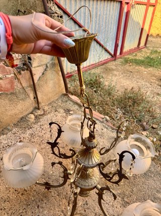 Lámpara de 6 brazos vintage con lágrimas