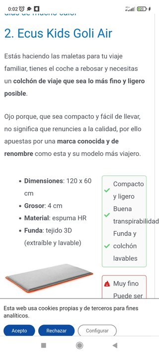 Colchón Cuna Enrollable 3D