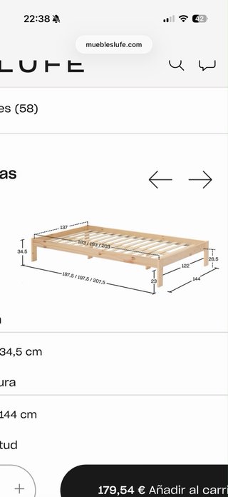 Cama doble Lufe madera mas colchon