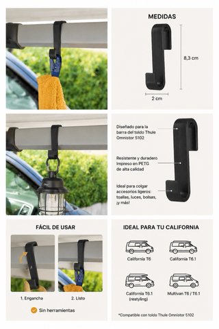 Gancho para toldo camper VW California T6/T6.1