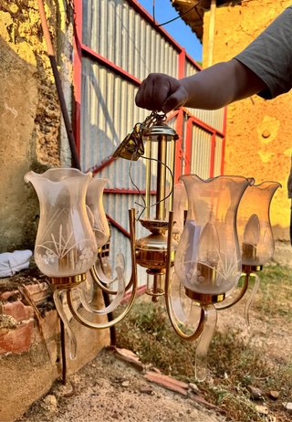 Lámpara de techo vintage de 6 brazos con tulipas