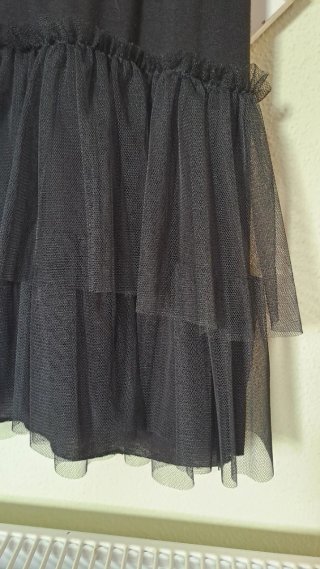 Vestido Talla Única Gris con Tul Negro