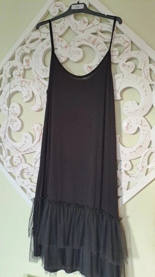 Vestido Talla Única Gris con Tul Negro