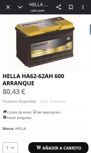 Batería Hella 62Ah 600A