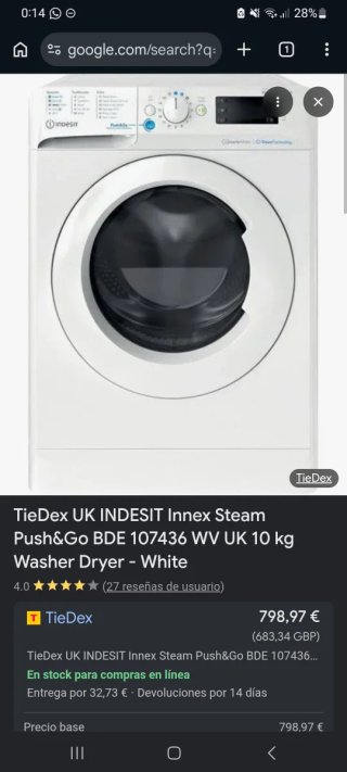 Lavadora Indesit Innex BDE 86436 WV UK