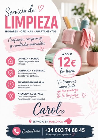 Chica responsable para limpieza en toda mallorca