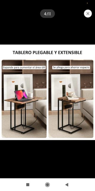 Mesa Auxiliar Sofá Plegable + Carga
