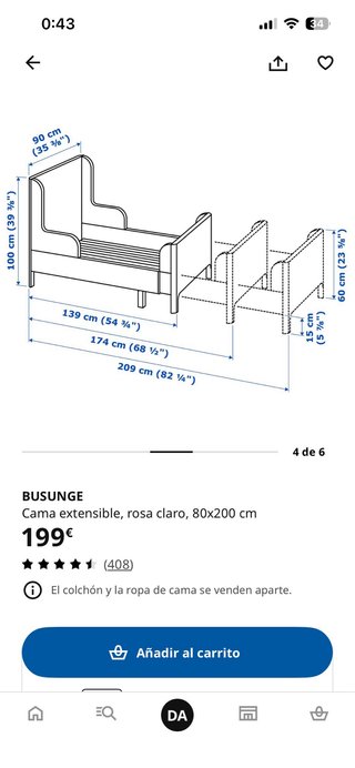 Cama infantil rosa extensible + colchón