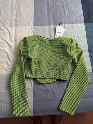 Zara Chaquetilla Verde Estampada Talla S