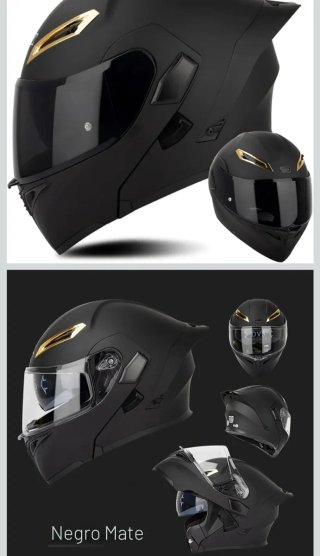 Casco Integral Negro Mate con Detalles Dorados