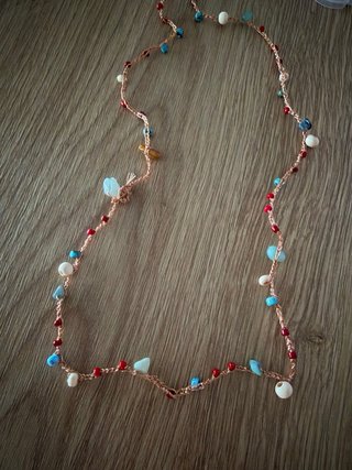 Collana donna con perline rosse e turchesi