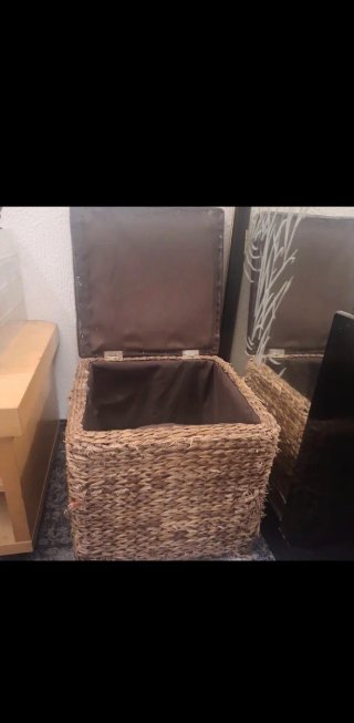 Caja baúl decorativo mimbre y piel