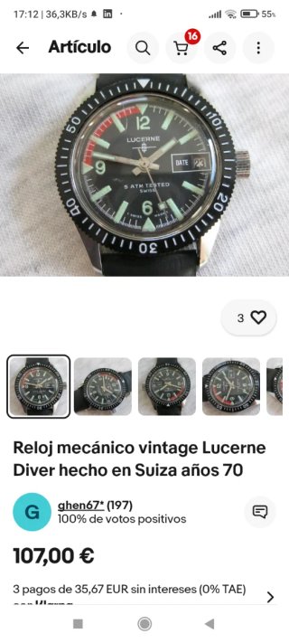 Reloj suizo vintage Lucerne Swiss Diver 5 ATM