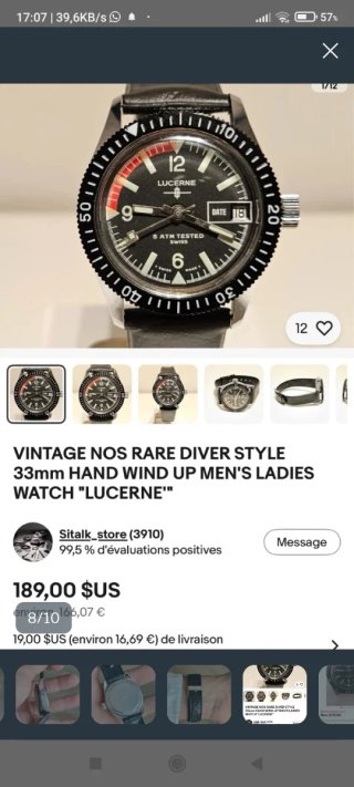 Reloj suizo vintage Lucerne Swiss Diver 5 ATM