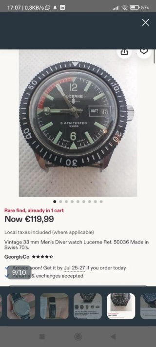 Reloj suizo vintage Lucerne Swiss Diver 5 ATM