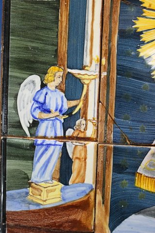 Antiguo retablo cerámico de la Virgen del Pilar, firmado.