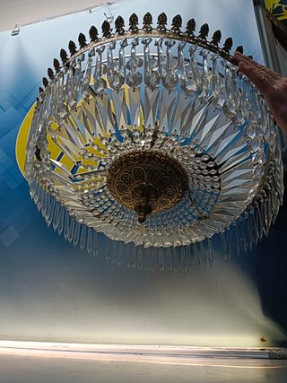 Lampara de techo, circular, 5 focos, araña de cristal y bronce estilo antiguo