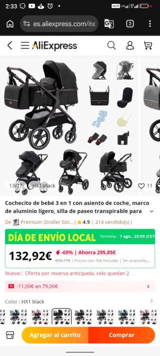 Carrito de bebé 3 en 1 HX1 black