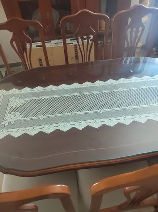 Mesa comedor cristal y 6 sillas madera