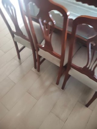 Mesa comedor cristal y 6 sillas madera
