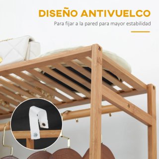 Perchero de bambú con estantes