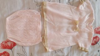 Conjunto bebé niña rosa tejido. 6 meses