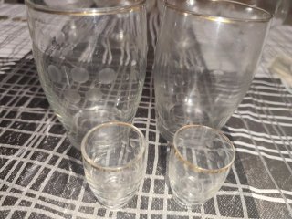 Juego Copas Vasos Oro Transparente