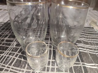 Juego Copas Vasos Oro Transparente