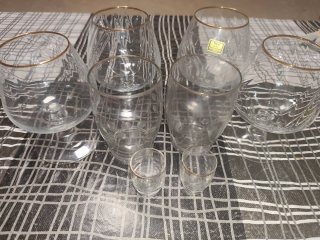 Juego Copas Vasos Oro Transparente
