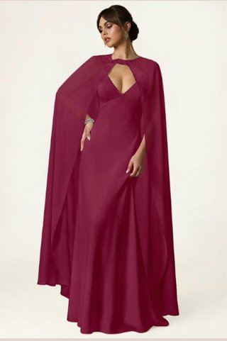 Vestido Azazie Bordeaux com Capa