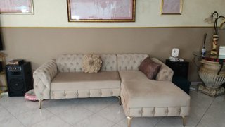 Divano Chesterfield Beige Tessuto