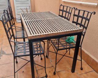 Mesa y Sillas hierro forjado negras Terraza Jardin