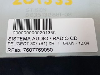 SISTEMA AUDIO / RADIO CD PEUGEOT 307 (S1) XR