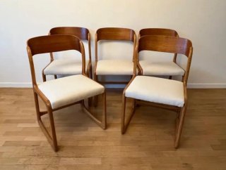 Conjunto 5 Sillas Vintage Madera y Tela Años 60/70