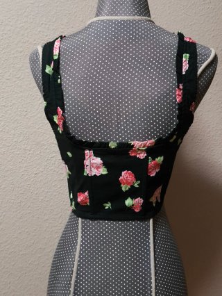 Corsé Bustier Negro Flores Rosas
