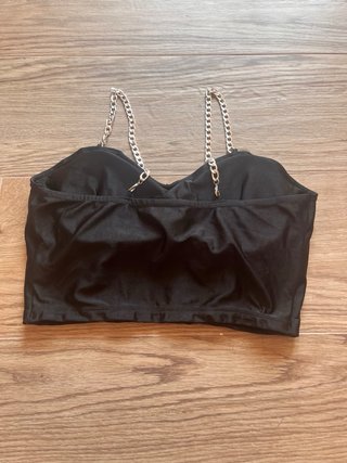 Top Crop Bustier Nero con Spalline a Catena