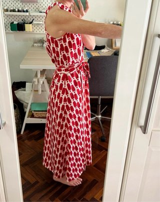 Vestido largo rojo escote halter estampado