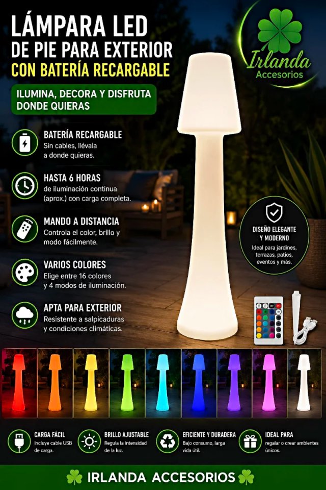 Lámpara LED Exterior Recargable Multicolor+Mando