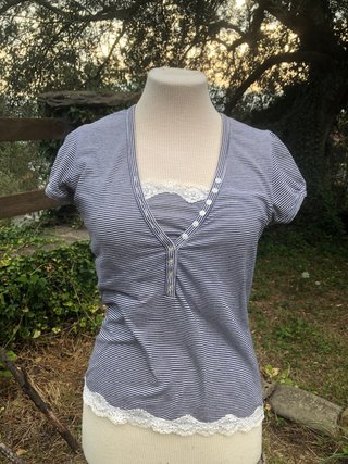 T-shirt Lineaemme righe bianche e blu