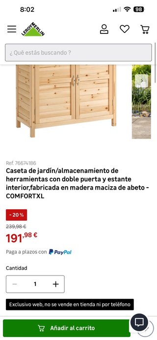 Armario de jardín de madera natural Oportunidad