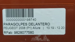 PARAGOLPES DELANTERO PEUGEOT 2008 (P1) Allure