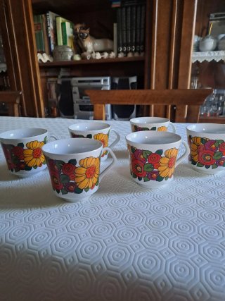 Set 6 Tazze Ceramica Fiori Multicolor