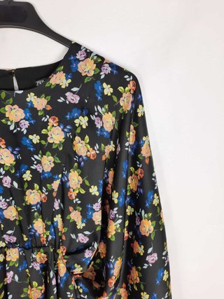 Abito Zara Raso Floreale Nero Multicolor