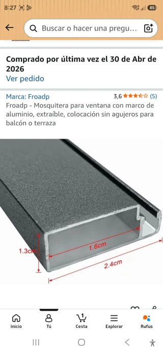 Mosquitera ventana 80x100 antracita sin estrenar