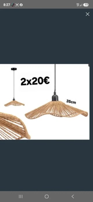 2 Lámparas de mimbre 2x20€