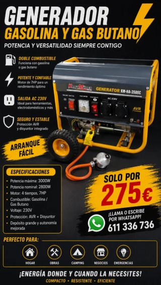 Generador Gasolina y Gas Butano 3000W