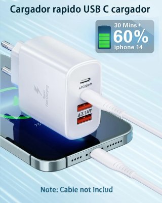Cargador USB C, 40W 4-Puertos Cargador iPhone Carga Rapida