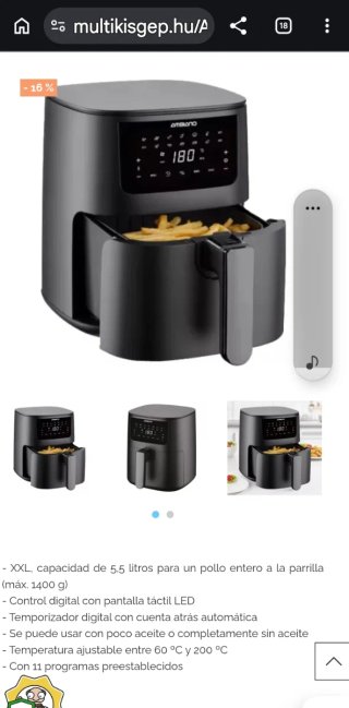 Airfryer XXL 5.5L Táctil LED 180°C