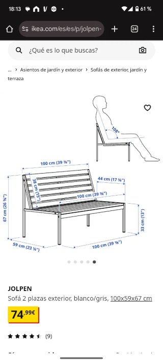 Sofá exterior Jolpen 2 plazas Ikea