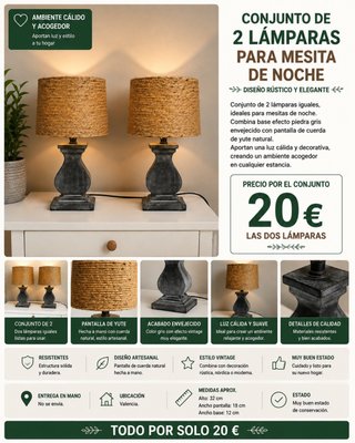 Conjunto 2 Lámparas Mesita Noche Rústicas